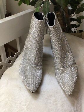 A New Day Silver Crystal Embellished Pointed Toe Ankle Boots - Women